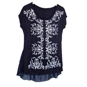 B.L.E.U Women’s Royal Blue Floral Embellished Top – Size Medium
